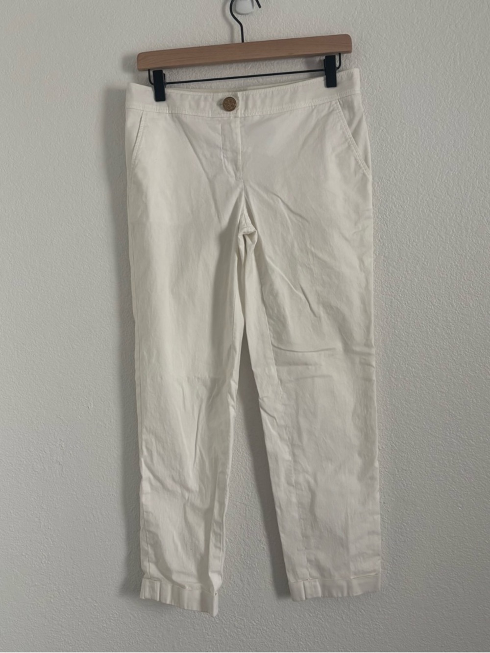 Tory Burch Women's Size 6 White Cuffed Cropped Pants